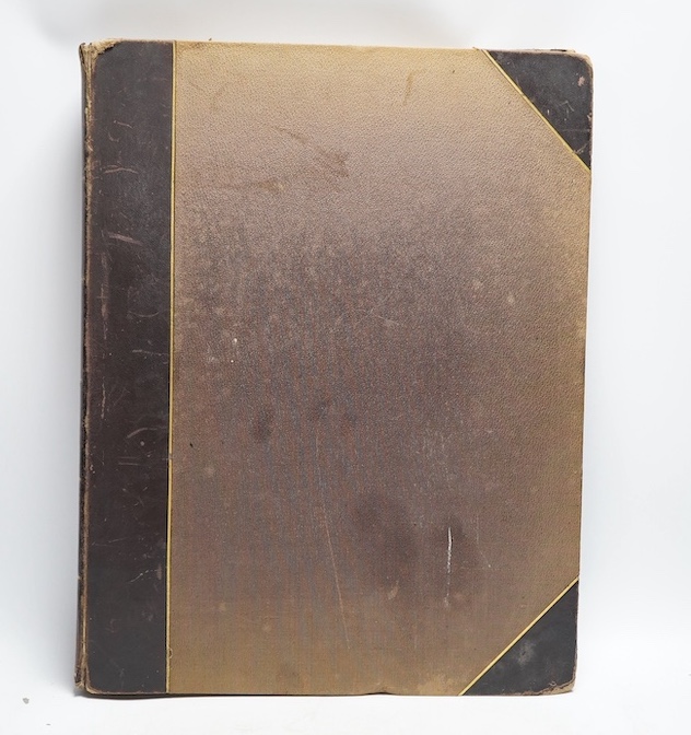 A Victorian leather bound album of watercolours and annotations, including View of Edenbridge from the window of Barnhawe House by F. R. Gore Esq., 1861 and Folkestone Harbour, Steamboat about to leave for Bologne, Augus